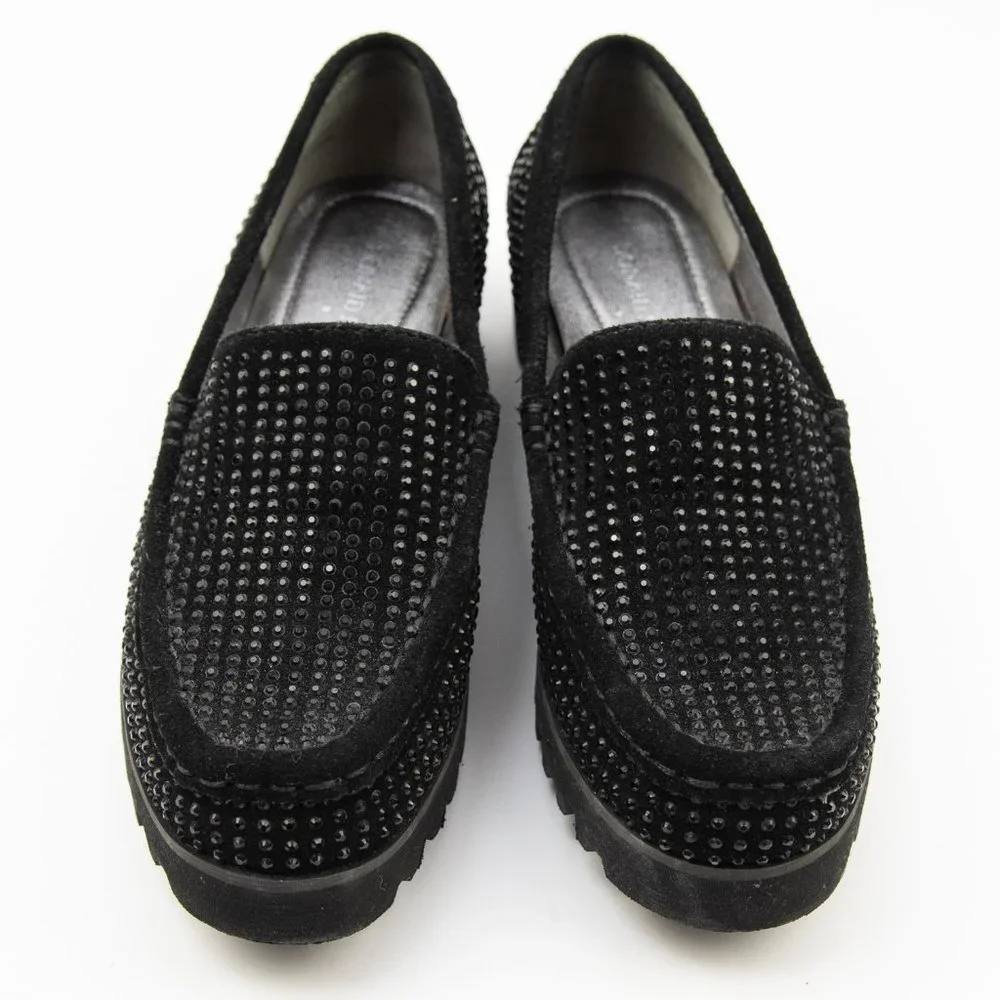 Donald J Pliner Rio Loafers Crystal Embellished Chunky Suede Shoes Black SIze 6 - Picture 2 of 8